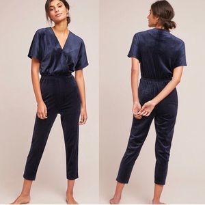 Anthropologie Saturday Sunday | Navy Blue Velvet Jumpsuit